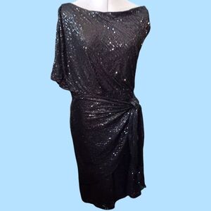 Grace Karin One Shoulder Sequin Wrap Dress in Black, size L